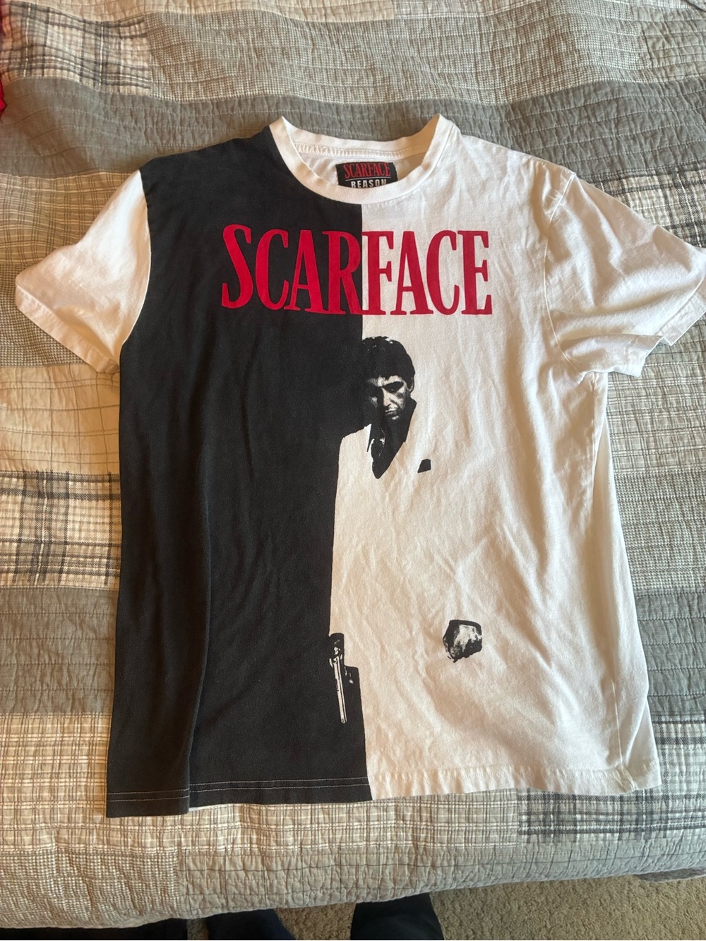 Reason Scarface Split Black & White Tee with Red Logo